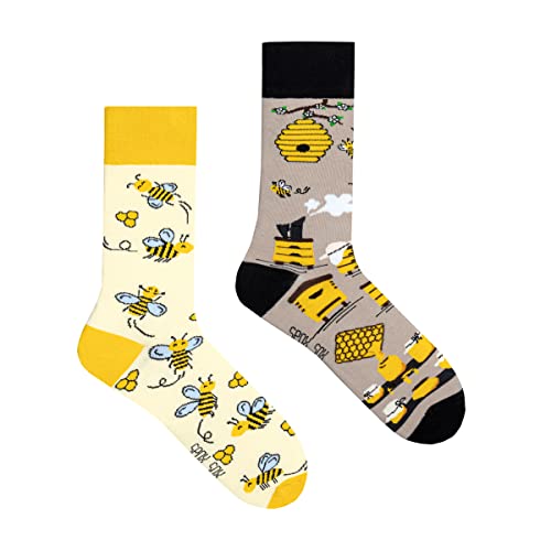 Spox Sox Casual Unisex für Damen und Herren – lustige, mehrfarbige, bunte, verrückte, unterschiedliche, gemusterte Socken für Individualisten, Gr. 36-39, Bienen von Spox Sox