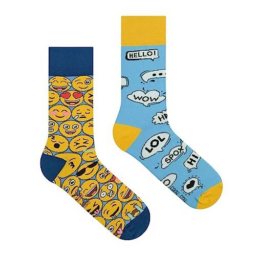 Spox Sox Casual Unisex für Damen und Herren - lustige, mehrfarbige, bunte, verrückte, unterschiedliche, gemusterte Socken für Individualisten, Gr. 36-39, Emoticons von Spox Sox