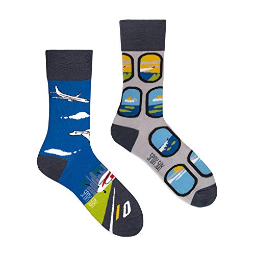 Spox Sox Casual Unisex für Damen und Herren – lustige, mehrfarbige, bunte, verrückte, unterschiedliche, gemusterte Socken für Individualisten, Gr. 36-39, Flugzeuge von Spox Sox