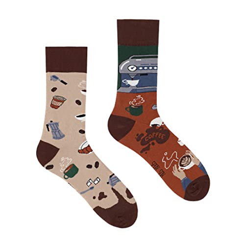 Spox Sox Casual Unisex für Damen und Herren – lustige, mehrfarbige, bunte, verrückte, unterschiedliche, gemusterte Socken für Individualisten, Gr. 36-39, Kaffee von Spox Sox