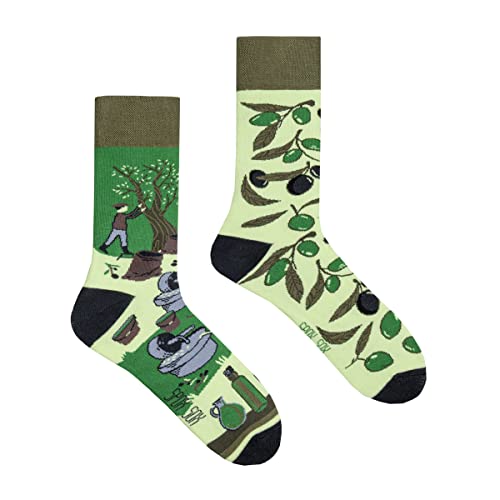 Spox Sox Casual Unisex für Damen und Herren – lustige, mehrfarbige, bunte, verrückte, unterschiedliche, gemusterte Socken für Individualisten, Gr. 36-39, Oliven von Spox Sox