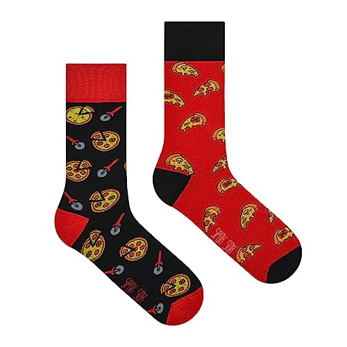 Spox Sox Casual Unisex für Damen und Herren - lustige, mehrfarbige, bunte, verrückte, unterschiedliche, gemusterte Socken für Individualisten, Gr. 36-39, Pizza von Spox Sox