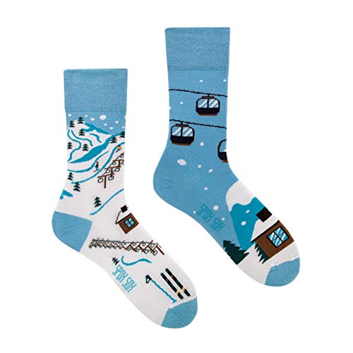 Spox Sox Casual Unisex für Damen und Herren – lustige, mehrfarbige, bunte, verrückte, unterschiedliche, gemusterte Socken für Individualisten, Gr. 36-39, Skipiste von Spox Sox