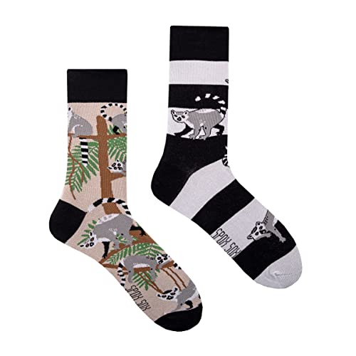 Spox Sox Casual Unisex für Damen und Herren – lustige, mehrfarbige, bunte, verrückte, unterschiedliche, gemusterte Socken für Individualisten, Gr. 40-43, Lemuren von Spox Sox