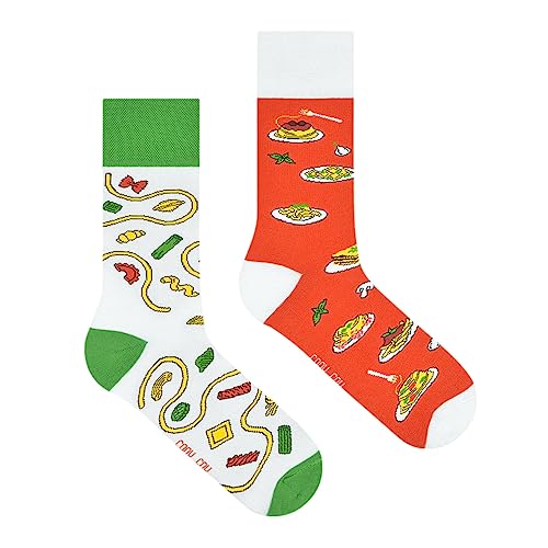 Spox Sox Casual Unisex für Damen und Herren - lustige, mehrfarbige, bunte, verrückte, unterschiedliche, gemusterte Socken für Individualisten, Gr. 44-46, Spaghetti von Spox Sox