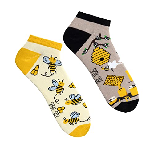 Spox Sox Casual Unisex für Damen und Herren – lustige, mehrfarbige, bunte, verrückte, unterschiedliche Sneaker Socken für Individualisten, Gr. 36-39, Bienen von Spox Sox