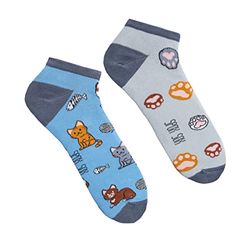 Spox Sox Casual Unisex für Damen und Herren – lustige, mehrfarbige, bunte, verrückte, unterschiedliche Sneaker Socken für Individualisten, Gr. 36-39, Katzen von Spox Sox