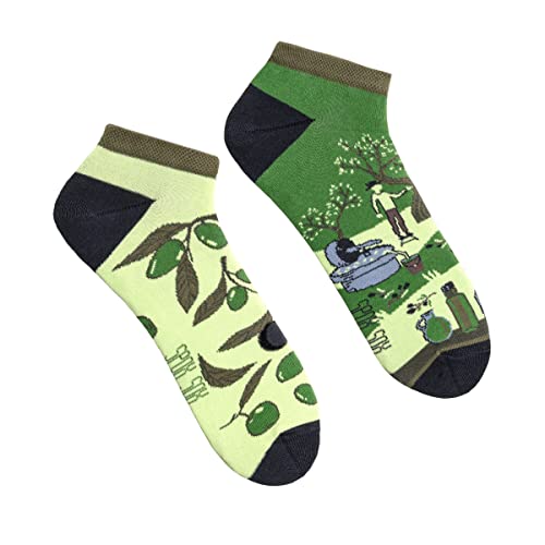 Spox Sox Casual Unisex für Damen und Herren – lustige, mehrfarbige, bunte, verrückte, unterschiedliche Sneaker Socken für Individualisten, Gr. 36-39, Oliven von Spox Sox