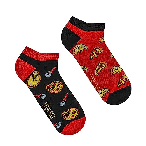 Spox Sox Casual Unisex für Damen und Herren - lustige, mehrfarbige, bunte, verrückte, unterschiedliche Sneaker Socken für Individualisten, Gr. 36-39, Pizza von Spox Sox