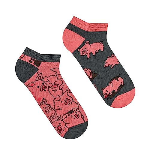 Spox Sox Casual Unisex für Damen und Herren - lustige, mehrfarbige, bunte, verrückte, unterschiedliche Sneaker Socken für Individualisten, Gr. 36-39, Schweínchen von Spox Sox