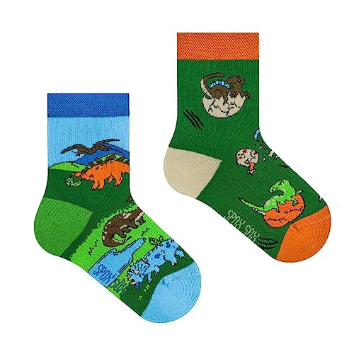 Spox Sox Casual Unisex für Kinder - lustige, mehrfarbige, bunte, verrückte, unterschiedliche gemusterte Socken für Individualisten, Gr. 23-26, Dinosaurier von Spox Sox