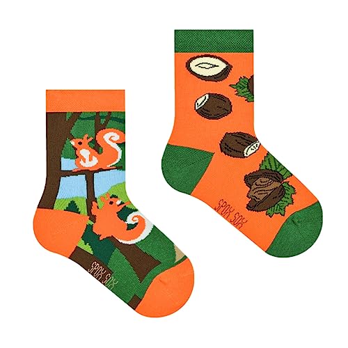 Spox Sox Casual Unisex für Kinder - lustige, mehrfarbige, bunte, verrückte, unterschiedliche gemusterte Socken für Individualisten, Gr. 23-26, Eichhörnchen von Spox Sox