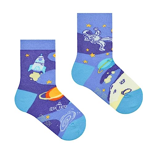 Spox Sox Casual Unisex für Kinder - lustige, mehrfarbige, bunte, verrückte, unterschiedliche gemusterte Socken für Individualisten, Gr. 23-26, Kosmos von Spox Sox