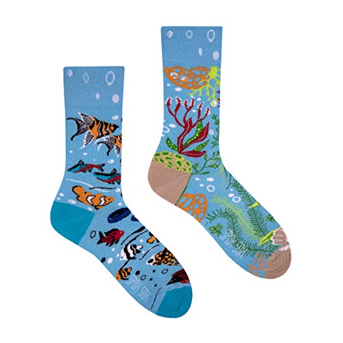 Spox Sox Casual Unisex für Damen und Herren – lustige, mehrfarbige, bunte, verrückte, unterschiedliche, gemusterte Socken für Individualisten, Gr. 36-39, Aquarium von Spox Sox