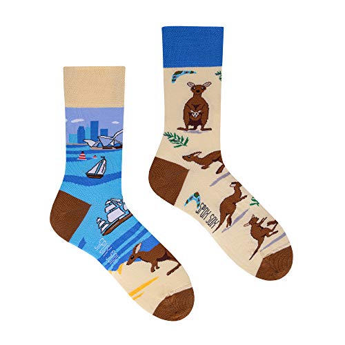 Spox Sox Casual Unisex für Damen und Herren – lustige, mehrfarbige, bunte, verrückte, unterschiedliche, gemusterte Socken für Individualisten, Gr. 36-39, Kängurus von Spox Sox