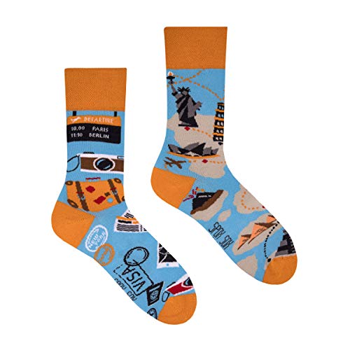 Spox Sox Casual Unisex für Damen und Herren – lustige, mehrfarbige, bunte, verrückte, unterschiedliche, gemusterte Socken für Individualisten, Gr. 36-39, auf der Reise von Spox Sox