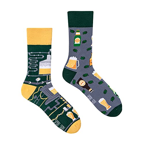 Spox Sox Casual Unisex für Damen und Herren – lustige, mehrfarbige, bunte, verrückte, unterschiedliche, gemusterte Socken für Individualisten, Gr. 40-43, Bier von Spox Sox