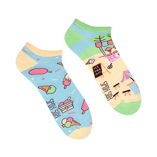 Spox Sox Casual Unisex für Damen und Herren – lustige, mehrfarbige, bunte, verrückte, unterschiedliche Sneaker Socken für Individualisten, Gr. 36-39, Eis von Spox Sox