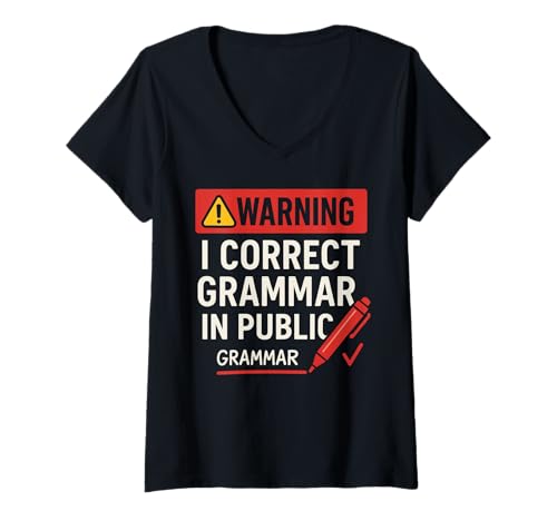 Damen Grammatik Nerd Humor Lehrer Spruch T-Shirt mit V-Ausschnitt Damen Grammatik Nerd Humor Lehrer Spruch T-Shirt mit V-Ausschnitt von Sprachlehrer Humor Design