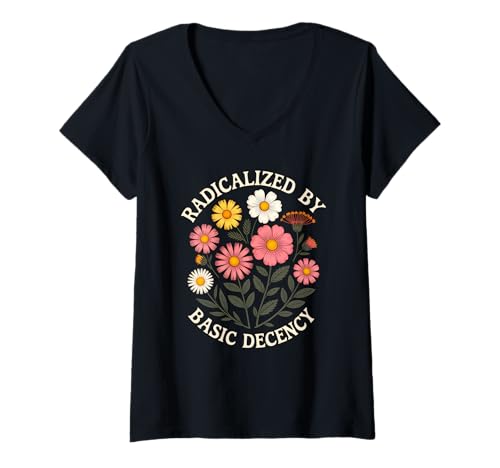 Damen Radicalized by Basic Decency Vintage-Blumendesign T-Shirt mit V-Ausschnitt von Spread Kindness And Positivity Flowers Lover