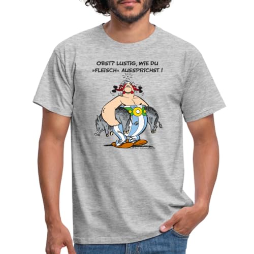 Spreadshirt Asterix und Obelix Obst Fleisch Spruch Männer T-Shirt, XL, Grau meliert von Spreadshirt