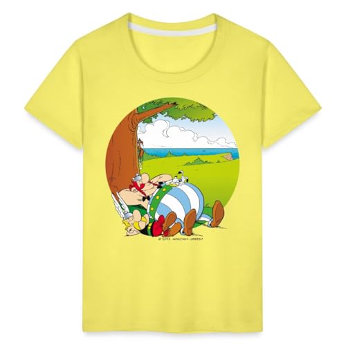 Spreadshirt Asterix & Obelix Machen Siesta Mit Idefix Kinder Premium T-Shirt, 134/140 (8 Jahre), Gelb von Spreadshirt