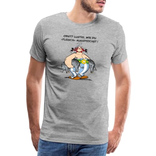 Spreadshirt Asterix und Obelix Obst Fleisch Spruch Männer Premium T-Shirt, 5XL, Grau meliert von Spreadshirt