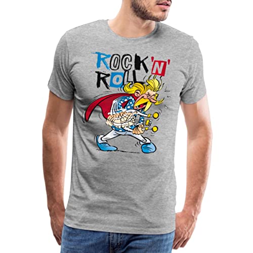 Spreadshirt Asterix & Obelix Troubadix Singt Rock'n'Roll Männer Premium T-Shirt, L, Grau meliert von Spreadshirt