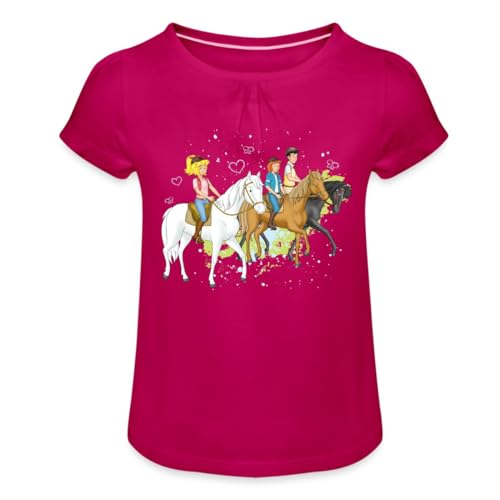 Spreadshirt Bibi Und Tina Ausritt Mit Alexander Falkenstein Mädchen T-Shirt mit Raffungen, 2 Jahre, Fuchsia von Spreadshirt