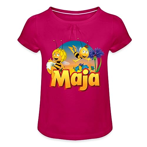 Spreadshirt Biene Maja Zusammen mit Willi Mädchen T-Shirt mit Raffungen, 2 Jahre, Fuchsia von Spreadshirt