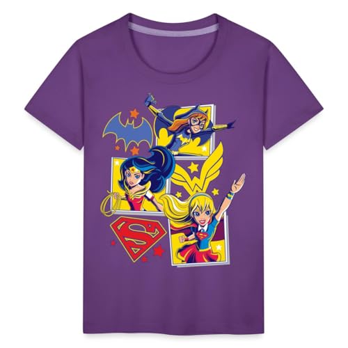 Spreadshirt Super Hero Girls Batgirl Wonder Woman Supergirl Kacheln Kinder Premium T-Shirt, 122/128 (6 Jahre), Lila von Spreadshirt