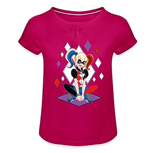 Spreadshirt Super Hero Girls Harley Quinn Mädchen T-Shirt mit Raffungen, 6 Jahre, Fuchsia von Spreadshirt