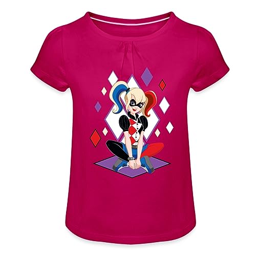 Spreadshirt Super Hero Girls Harley Quinn Mädchen T-Shirt mit Raffungen, 8 Jahre, Fuchsia von Spreadshirt