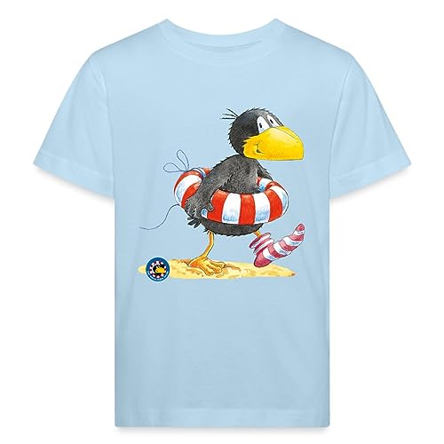 Spreadshirt Der kleine Rabe Socke mit Schwimmreifen Kinder Bio-T-Shirt, 110/116 (5-6 Jahre), Hellblau von Spreadshirt