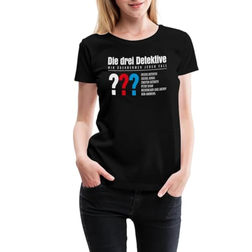 Spreadshirt Die DREI Fragezeichen Detektive Visitenkarte Frauen Premium T-Shirt, L, Schwarz von Spreadshirt