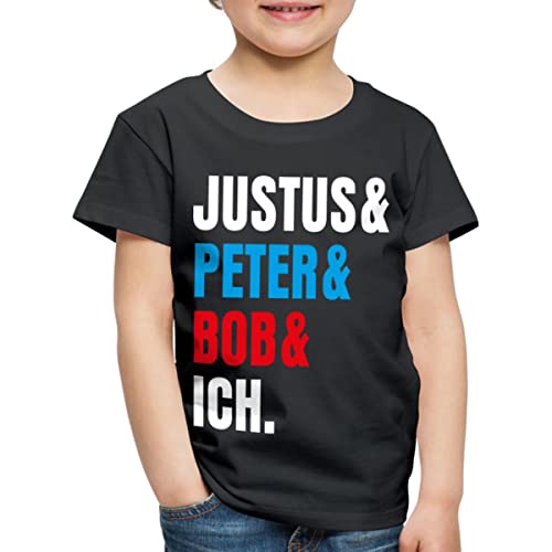 Spreadshirt Die DREI Fragezeichen Justus & Peter & Bob & Ich Kinder Premium T-Shirt, 134/140 (8 Jahre), Schwarz von Spreadshirt