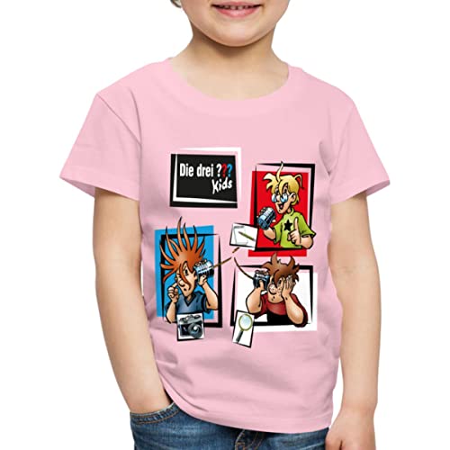 Spreadshirt Die DREI Fragezeichen Kids Detektive und Gadgets Kinder Premium T-Shirt, 122/128 (6 Jahre), Hellrosa von Spreadshirt