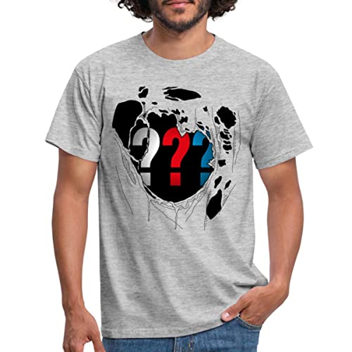 Spreadshirt Die DREI Fragezeichen Logo Brust Männer T-Shirt, L, Grau meliert von Spreadshirt