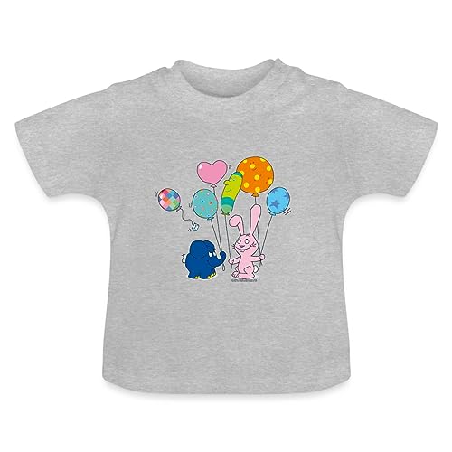 Spreadshirt Die Sendung Mit Der Maus Elefant & Hase Luftballons Baby Bio-T-Shirt mit Rundhals, 18-24 Monate, Grau meliert von Spreadshirt