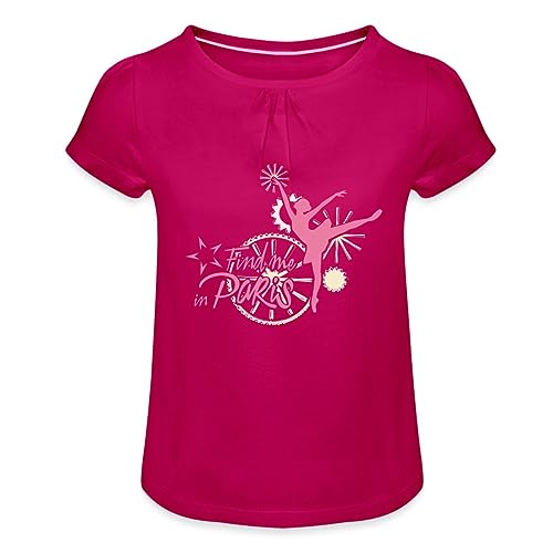 Spreadshirt Find me in Paris Logo rosa Mädchen T-Shirt mit Raffungen, 10 Jahre, Fuchsia von Spreadshirt