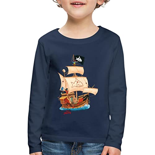 Spreadshirt Käpt'n Sharky Schiffscrew Kinder Premium Langarmshirt, 122/128 (6 Jahre), Navy von Spreadshirt