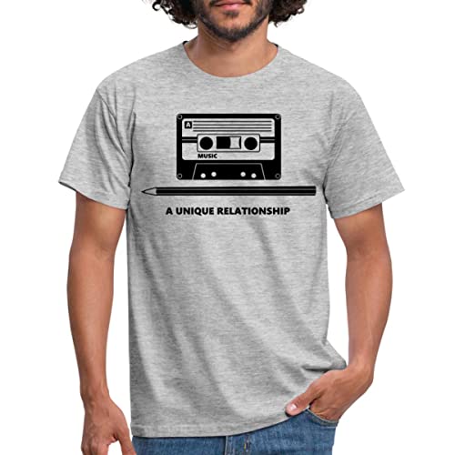 Spreadshirt Kassette Stift Tape Pencil Relationship T-Shirts Männer T-Shirt, XL, Grau meliert von Spreadshirt