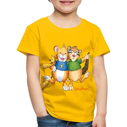 Spreadshirt Leo Lausemaus und Didi Dachs Freunde Kinder Premium T-Shirt, 110/116 (4 Jahre), Sonnengelb von Spreadshirt