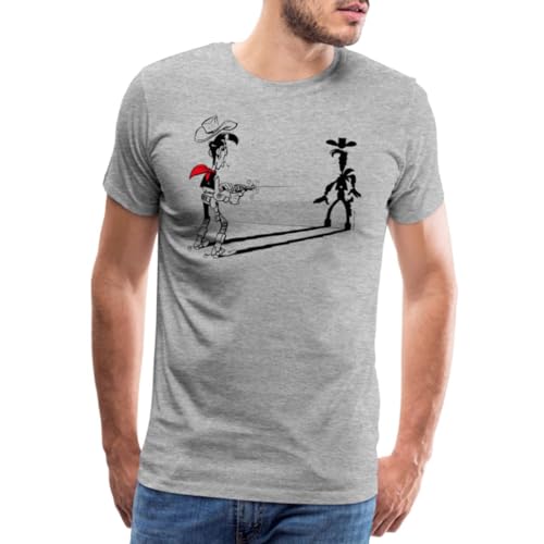 Spreadshirt Lucky Luke Schneller als Sein Schatten Männer Premium T-Shirt, XL, Grau meliert von Spreadshirt