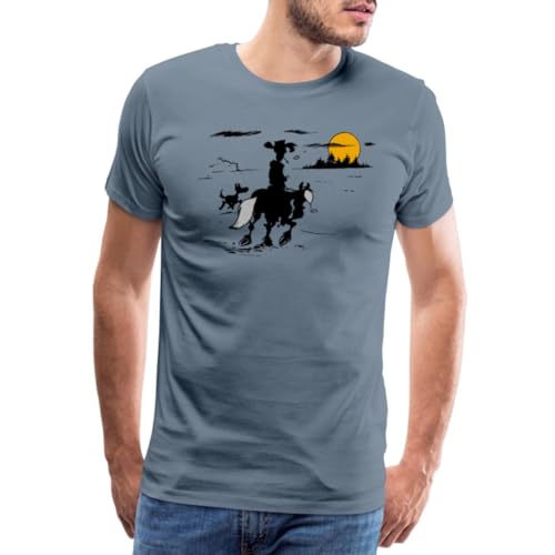 Spreadshirt Lucky Luke mit Jolly Jumper und Rantanplan Männer Premium T-Shirt, XXL, Blaugrau von Spreadshirt