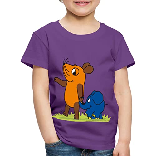 Spreadshirt Die Sendung Mit Der Maus Elefant Und Maus Hand An Rüssel Kinder Premium T-Shirt, 98/104 (2 Jahre), Lila von Spreadshirt