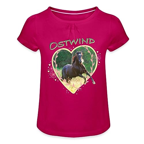 Spreadshirt Ostwind Der Große Orkan EIN Herz Für Pferde Mädchen T-Shirt mit Raffungen, 8 Jahre, Fuchsia von Spreadshirt