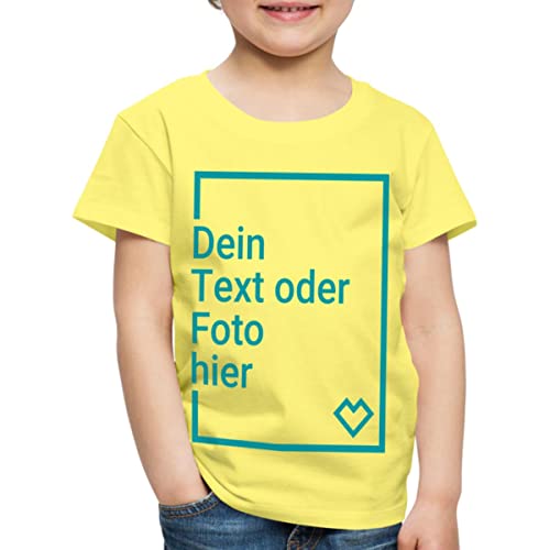 Spreadshirt Personalisierbares T-Shirt Selbst Gestalten mit Foto und Text Wunschmotiv Kinder Premium T-Shirt, 122/128 (6 Jahre), Gelb von Spreadshirt