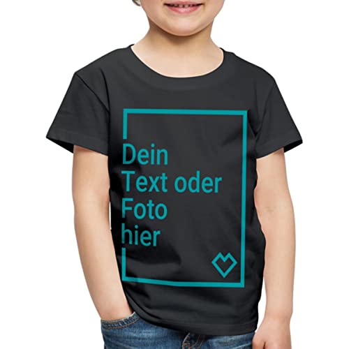 Spreadshirt Personalisierbares T-Shirt Selbst Gestalten mit Foto und Text Wunschmotiv Kinder Premium T-Shirt, 134/140 (8 Jahre), Schwarz von Spreadshirt