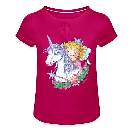 Spreadshirt Prinzessin Lillifee mit Einhorn Rosalie Mädchen T-Shirt mit Raffungen, 4 Jahre, Fuchsia von Spreadshirt